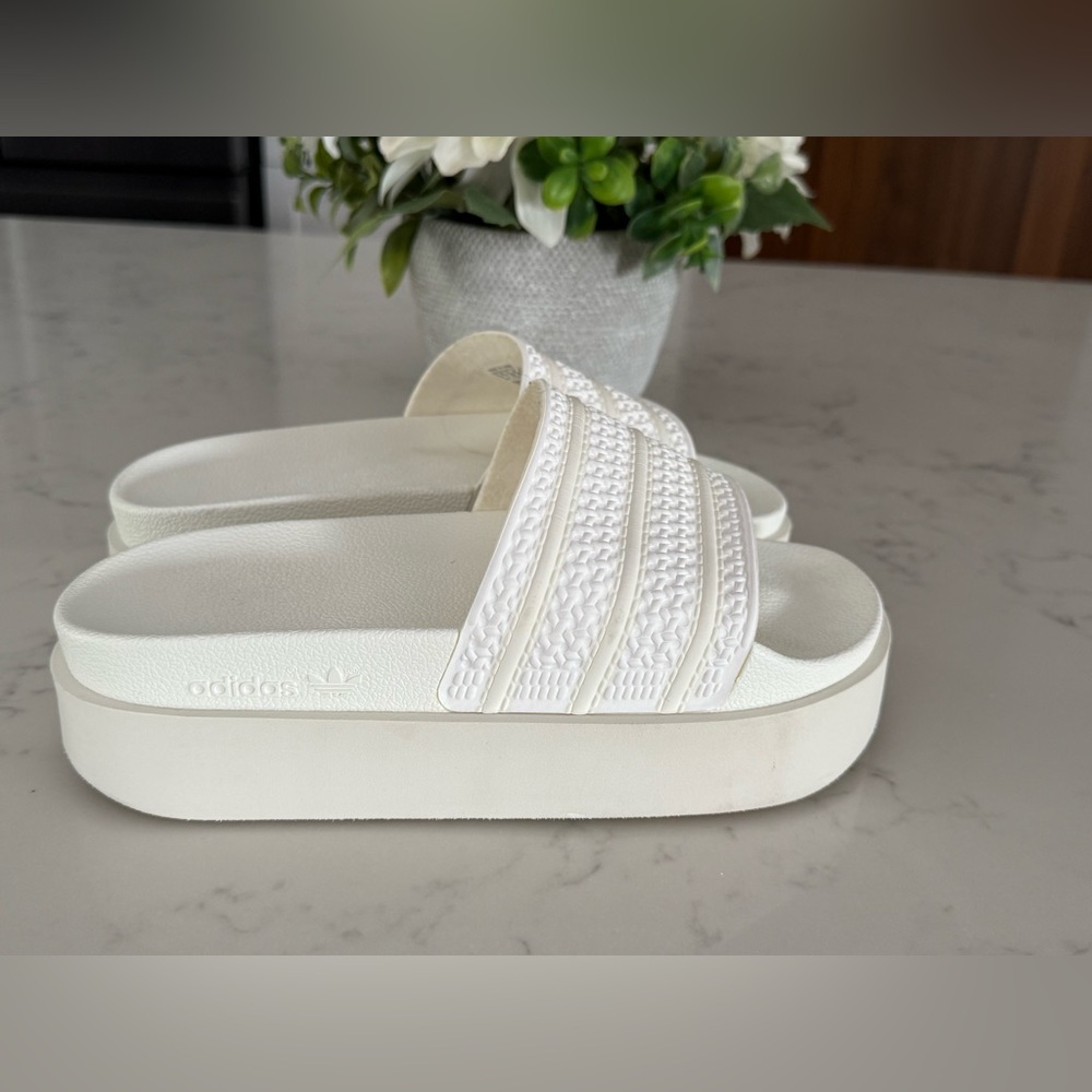adidas White Platform Slippers
